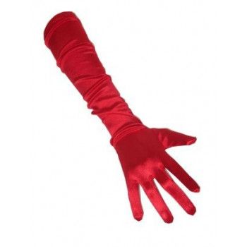 Handschoenen satijn stretch  luxe 40 cm rood